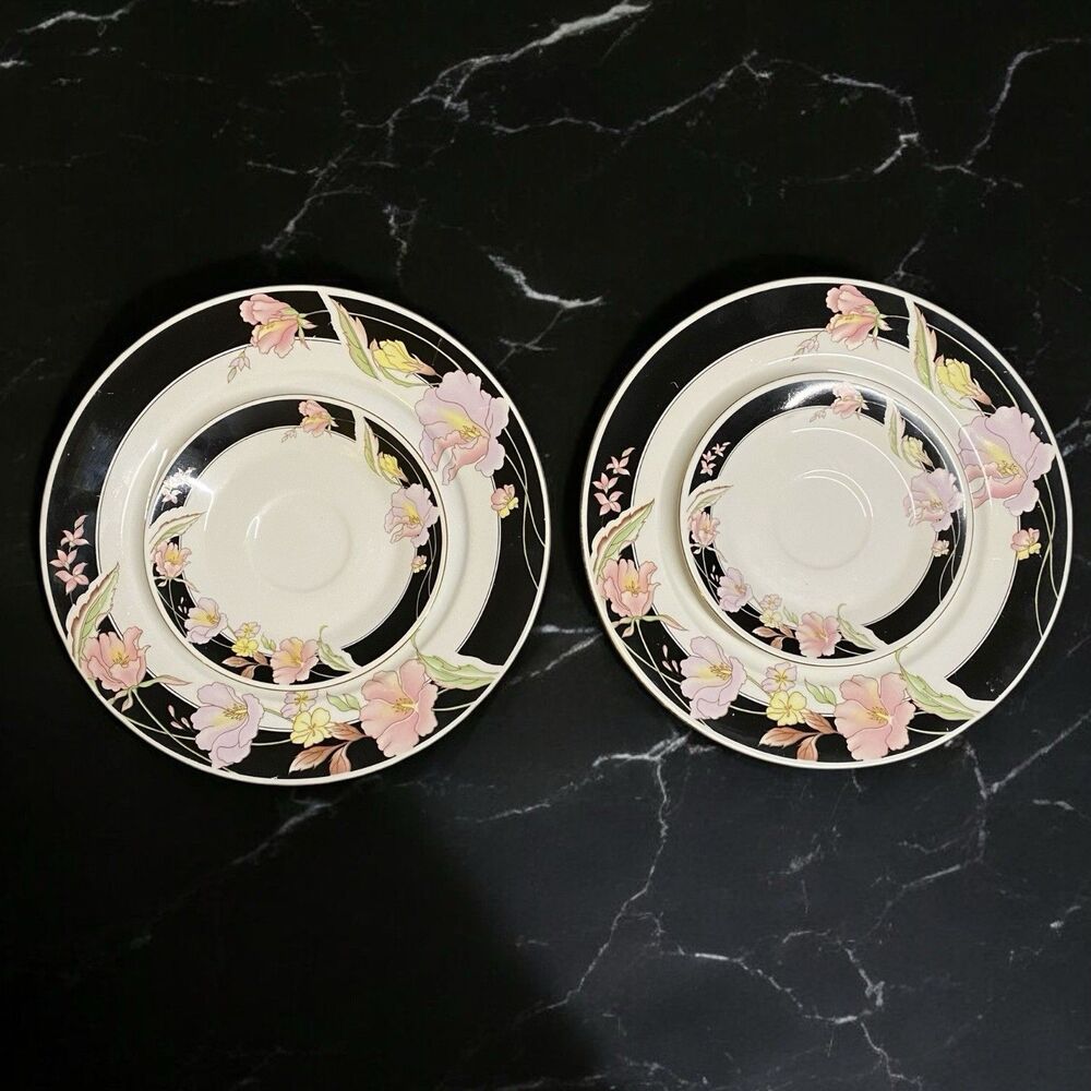 VTG China Pearl Fine China ALICE 8860 2 10-1/2" DINNER PLATES And 2 ~6” SAUCERS